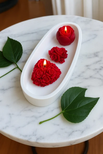 aymumi home Dekoratif Gül Şeklinde Kırmızı Mum Seti  Romantik Hediyelik ürün görseli 1