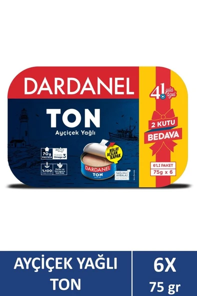 Dardanel Ayçiçek Yağlı Ton Balığı 6 x 75 gr ürün görseli 1