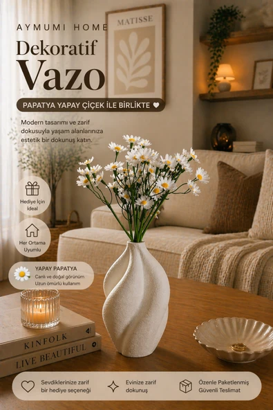 aymumi home Dekoratif Vazo Yapay Papatya Çiçekli  Modern Minimal Sehpa Masa Ev Dekoru Hediye Seti ürün görseli 1