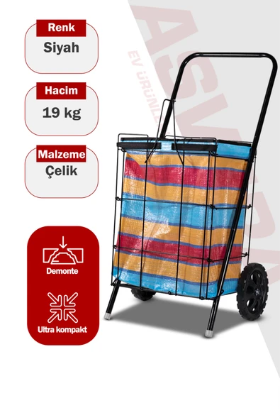 Asvera Kalın Telli Katlanabilir Pazar Arabası - Büyük Boy Sağlam Market Alışveriş Arabası ürün görseli 1