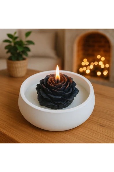 aymumi home Siyah Gül Şeklinde Dekoratif Mum  El Yapımı ve Romantik Tasarım ürün görseli 1