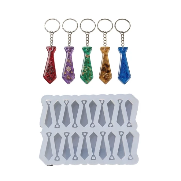 Epoksi Silikon Kalıp Çoklu Kravat Kalıbı Delikli Kravat Anahtarlık Takı Küpe Kalıbı 3.8x1.1 CM 20 li ürün görseli 1