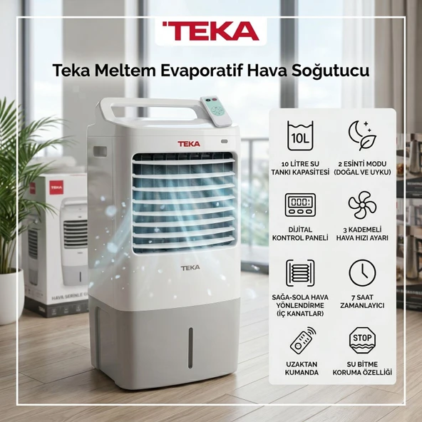 Teka Meltem Evaporatif Hava Soğutucu 10L Su Tanklı - Nemlendiricili - Dijital Kontrol - Kumandalı ürün görseli 1