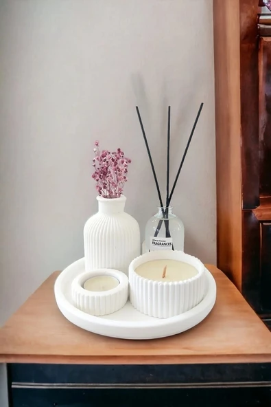 ALLEZA HOME Dekoratif Minyatür Çizgili Vazo Fresh Soft Koku Mumlu Set (TEALİGHT MUM DAHİL DEĞİLDİR) ürün görseli 1