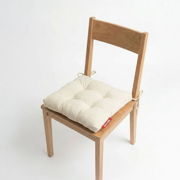 Pofuduk Sandalye Minderi Bağcıklı 40x40 cm Yıkanabilir Dekoratif Mutfak Bahçe Piknik Minderi Krem ürün görseli 1