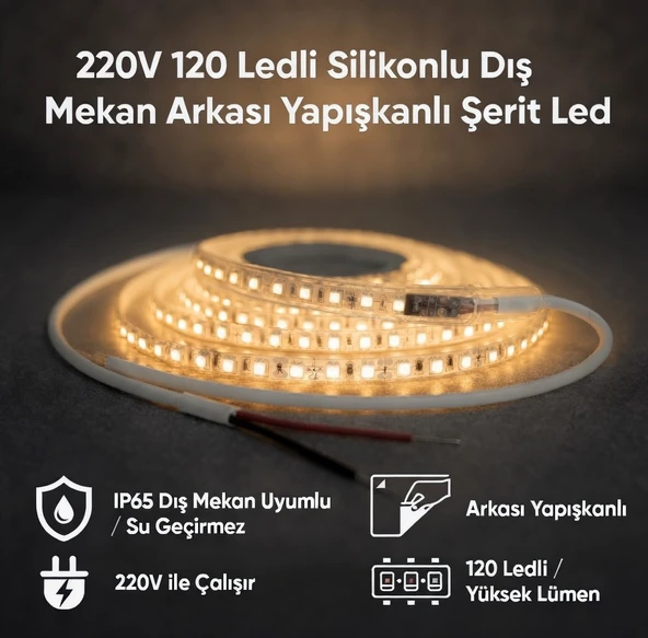 220V 120 LED Dış Mekan Şerit LED Gün Işığı Işık Arkası Yapışkanlı Suya Dayanıklı Dekoratif Aydınlatma ürün görseli 1