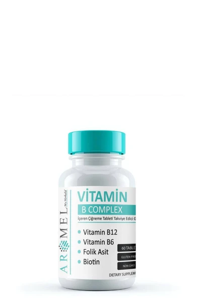 Aromel Vitamin B Complex 60 Tablet | Vitamin B12, B6 , Folik asit , Biotin içeren Çiğneme tableti ürün görseli 1