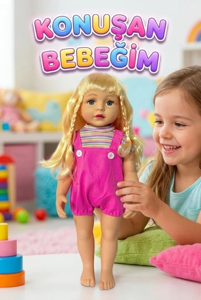 Aylin Türkçe Konuşan Kafası Kolları ve Bacakları Et Gövdesi Sert plastik 60cm Büyük Oyuncak Bebek ürün görseli 1