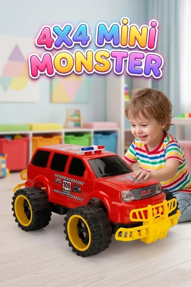 Mini Canavar Kamyon! Büyük Tekerlekli Renkli Dev 4x4 Eğlenceli Off-Road Oyuncak Arazi Kamyonu ürün görseli 1