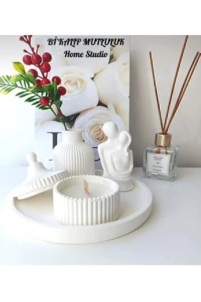 aymumi home Art Dekoratif Özel Tasarım Beyaz Mumluk, Sarılan Çift Biblo Ve Vazo Aksesuar Seti ürün görseli 1