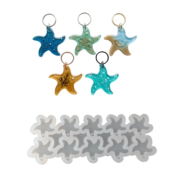 Epoksi Silikon Kalıp Çoklu Deniz Yıldız Kalıbı Delikli Deniz Yıldızı Anahtarlık Kalıbı 4.7X4.5 CM 10 lu ürün görseli 1