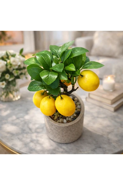 aymumi home Yapay Limon Ağacı Saksılı 26 cm Dekoratif Bitki  Gerçek Görünümlü Mini Limon Ağacı ürün görseli 1
