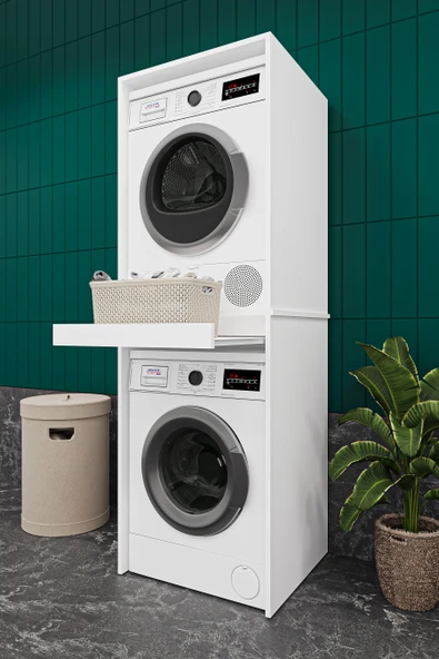 Lüks Çekmeceli Çamaşır Makinesi Dolabı %100 MDF Çamaşır Kurutma Banyo Dolabı BD05  BEYAZ ürün görseli 1