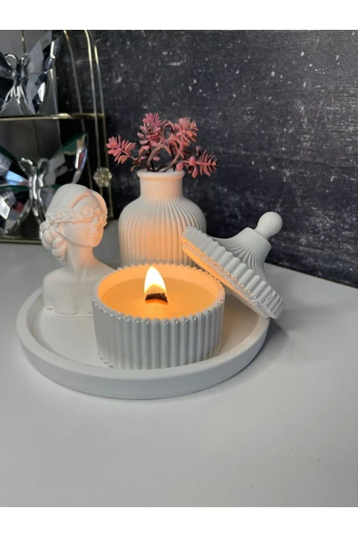 HzlCandle Beyaz Renk Özel Üretim Kokulu Mum ve Vazo Aksesuar Seti ürün görseli 1