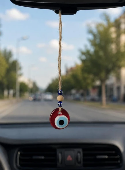 Nazar Boncuğu Dikiz Aynası Süsü Kırmızı Renkli 3 cm Duvar Süsü El Yapımı Cam Kapı Süsü ürün görseli 1