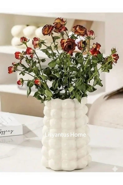 LİSYANTUS HOME Baloncuklu Beyaz Parlak Bubble Vazo Dekoratif Çiçeklik Vazo Beyaz ürün görseli 1