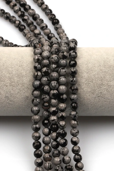 Karlı Obsidyen Doğal Taş Dizi 6 mm Küre Kesim - DZ-1079 ürün görseli 1