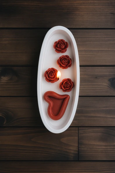 aymumi home Oval Seramikte Kalp ve Gül Figürlü Romantik Mum  El Yapımı Dekoratif ürün görseli 1