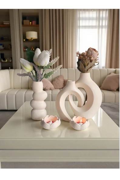 The Motellas Platinum 5 Parça Modern Dekoratif Vazo & Mumluk Seti | Büyük Boy Salon & Ofis Dekoru Yük/23 cm ürün görseli 1