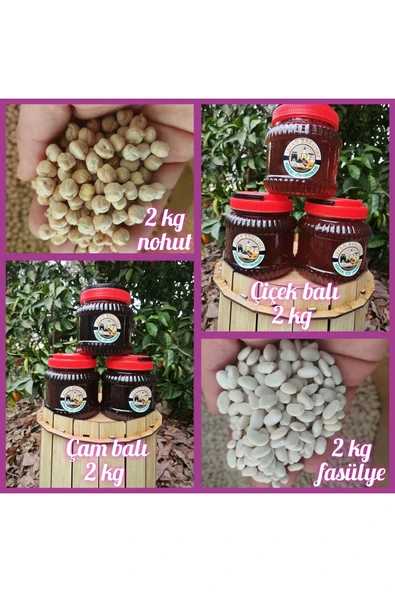 Bal ve Bakliyat paket 1 (net 8 kg)( çam, çiçek balı,kuru fasulye ve nohut) ürün görseli 1