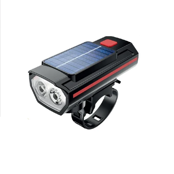 Güneş Enerjili Bisiklet Feneri Kornalı Solar Siren LED Far Su Geçirmez ürün görseli 1