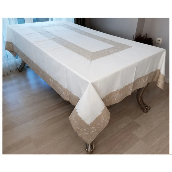 Keten Nakışlı Ajürlü 170x275 Masa Örtüsü ürün görseli 1