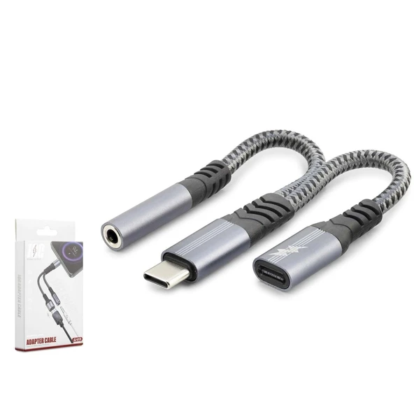 HADRON GJ-018 Type-C to 3.5 mm + Type-C  Şarj Kulaklık Ayırıcı Kablo - Siyah ürün görseli 1