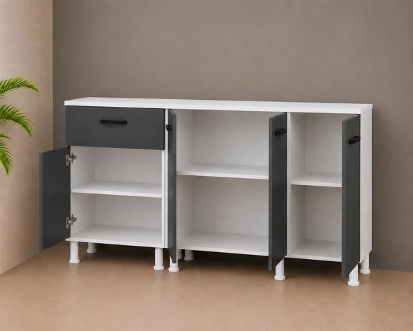 TEK ÇEKMECELİ 180 CM ÇOK AMAÇLI DOLAP ANTRASİT - Resim 2