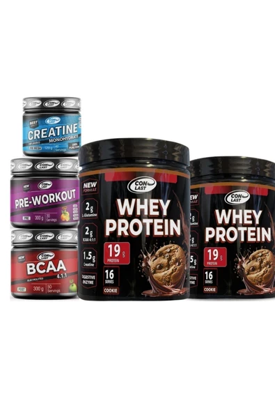 Conlast 2'li WHEY PROTEİN KURABİYELİ 400g/BCAA 300g/CREATİNE 120g/Pre-Workout 300g ürün görseli 1