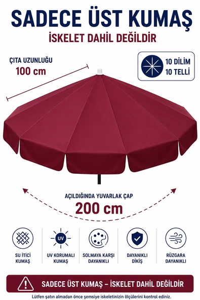 Bordo Polyester Kumaş, 200 cm / 10 telli (plaj şemsiyesi uyumlu) ürün görseli 1