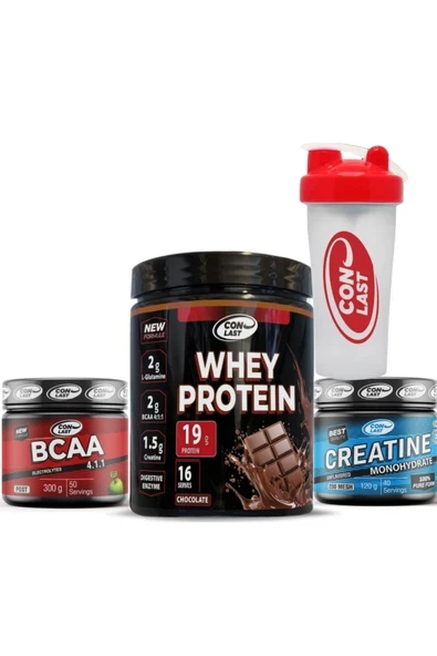 Conlast WHEY PROTEİN ÇİKOLATALI 400g/BCAA 300g/CREATİNE 120g Hediye Shaker ürün görseli 1