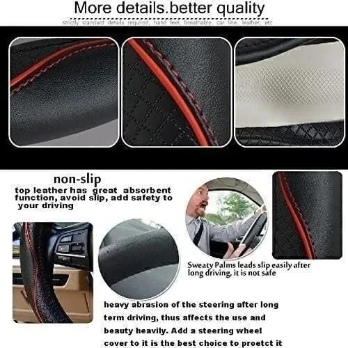 Direksiyon Simidi Kaplaması, 38 cm/15 inç Deri Direksiyon Simidi Kılıfı İğne ve İplikle El Yapımı ürün görseli 1