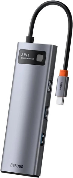 BASEUS Metal Gleam Series USB-C to 8 in 1 Çok Fonksiyonlu Bağlantı İstasyonu WKWG080113 ürün görseli 1