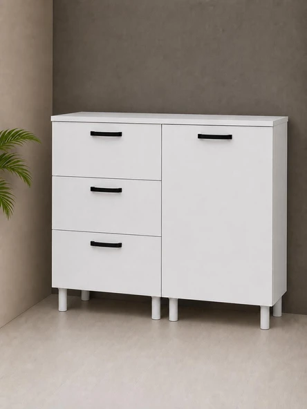 ÜÇ ÇEKMECELİ 120 CM ÇOK AMAÇLI DOLAP BEYAZ ürün görseli 1