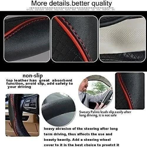 Direksiyon Simidi Kaplaması, 38 cm/15 inç Deri Direksiyon Simidi Kılıfı İğne ve İplikle El Yapımı ürün görseli 1