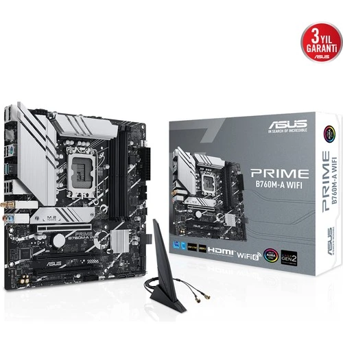 Asus Prıme B760M-A Wıfı 4xddr5 7200 Hdmı/dp 2xm.2 Usb3.2 Ax Wifi + Bt Aura Rgb 2.5gbit Lan Matx Asus 5x Protectıon Iıı  1700P (12.gen 13.gen) Anakart ürün görseli 1