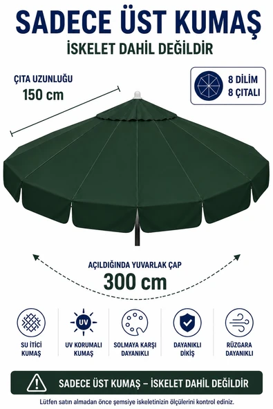 Koyu Yeşil Polyester Kumaş (300 cm / 8 telli makaralı şemsiye ile uyumlu) ürün görseli 1