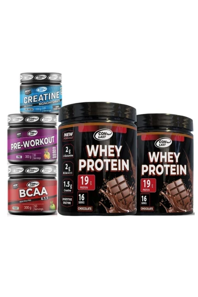 Conlast 2'li WHEY PROTEİN ÇİKOLATALI 400g/BCAA 300g/CREATİNE 120g/Pre-Workout 300g ürün görseli 1