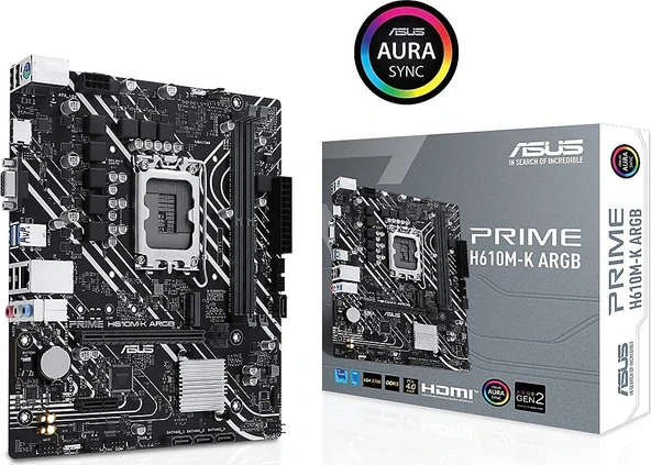 Asus Prime H610M-K ARGB Intel LGA1700 DDR5 Micro ATX Anakart ürün görseli 1