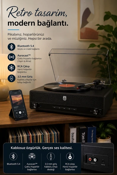 Philips TAV3000B/10 Bluetooth Retro Pikap - Resim 6