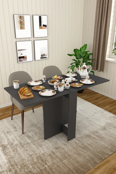 Lüks Katlanır Mutfak Yemek Masası %100 MDF Pratik Çalışma Masası KM32  ANTRASİT ürün görseli 1
