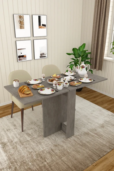 Lüks Katlanır Mutfak Yemek Masası %100 MDF Pratik Çalışma Masası KM32  RETRO GRİ ürün görseli 1