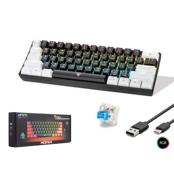 Hadron MOFAN MF1701BW Gaming Mekanik RGB Klavye Blue Switch - Siyah Beyaz ürün görseli 1