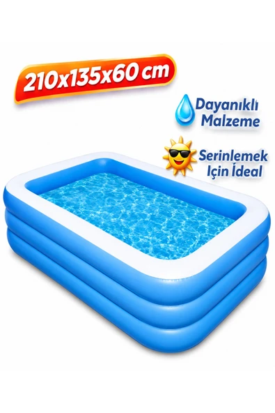 210X135X50cm Şişme Havuz 3 Katmanlı Yazlık Bahçe Havuzu Dikdörtgen Şişme Havuz Tatil Havuzu yaz ürün görseli 1