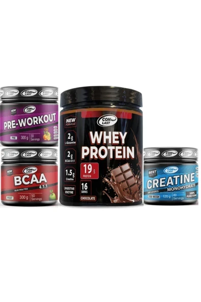 Conlast WHEY PROTEİN ÇİKOLATALI 400g/BCAA 300g/CREATİNE 120g/Pre-WORKOUT 300g ürün görseli 1