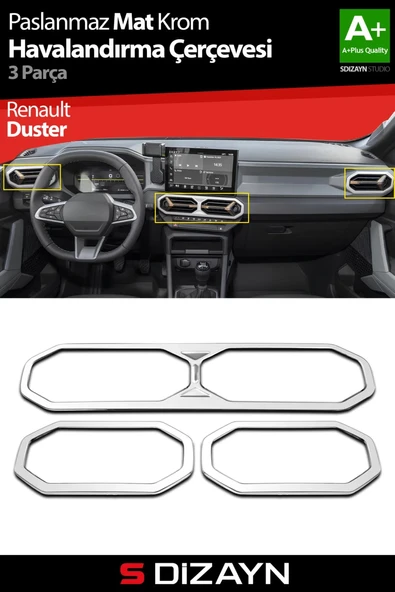 S-Dizayn Renault Duster Krom Havalandırma Çerçevesi 3 Prç. 2024 Üzeri (Mat Krom) A+ Kalite ürün görseli 1