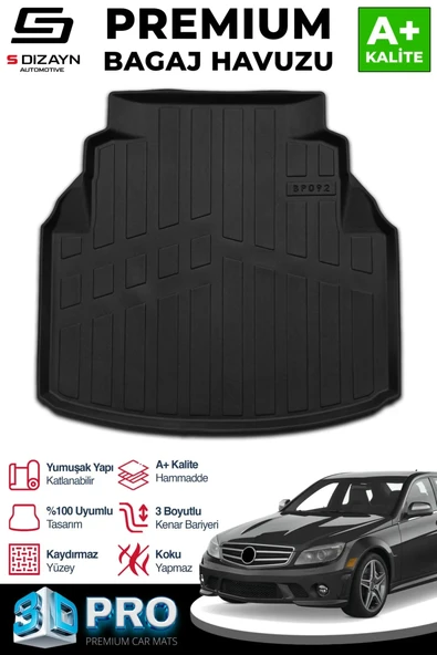 S-Dizayn Mercedes C180 W204 3D Pro Plastik Setli Bagaj Havuzu 2007-2014 A+ Kalite ürün görseli 1