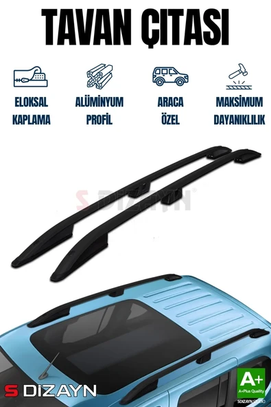 S-Dizayn Peugeot Partner 3 Kısa Şase Aluminyum Siyah Tavan Çıtası 2019 Üzeri A+ Kalite ürün görseli 1