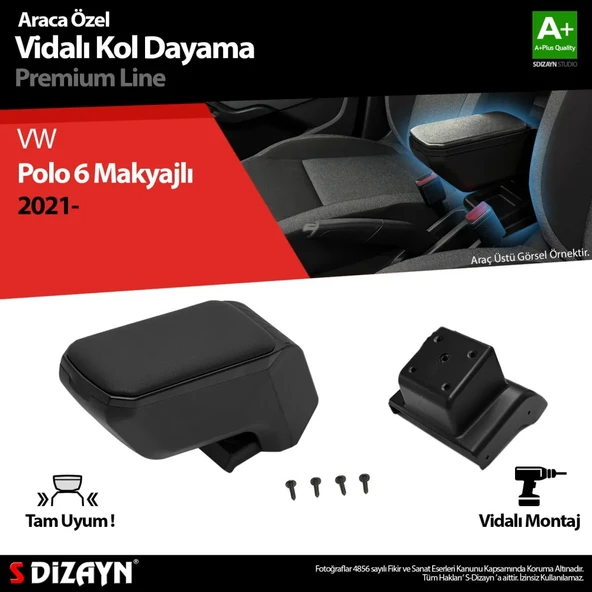 S-Dizayn VW Polo 6 Makyajlı Kol Dayama Kolçak ABS Vidalı Siyah 2021 Üzeri A+ Kalite ürün görseli 1
