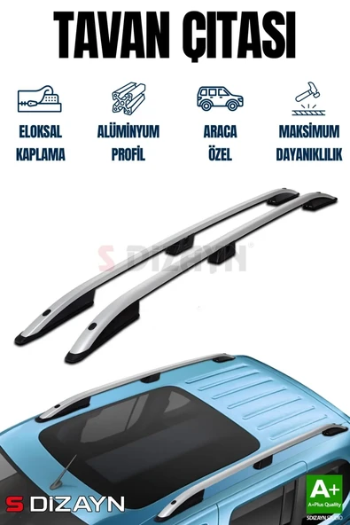 S-Dizayn VW Caddy 4 Uzun Şase Aluminyum Gri Tavan Çıtası 2020 Üzeri A+ Kalite ürün görseli 1
